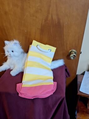 Clinique Yellow White Pink Striped Tote Bag